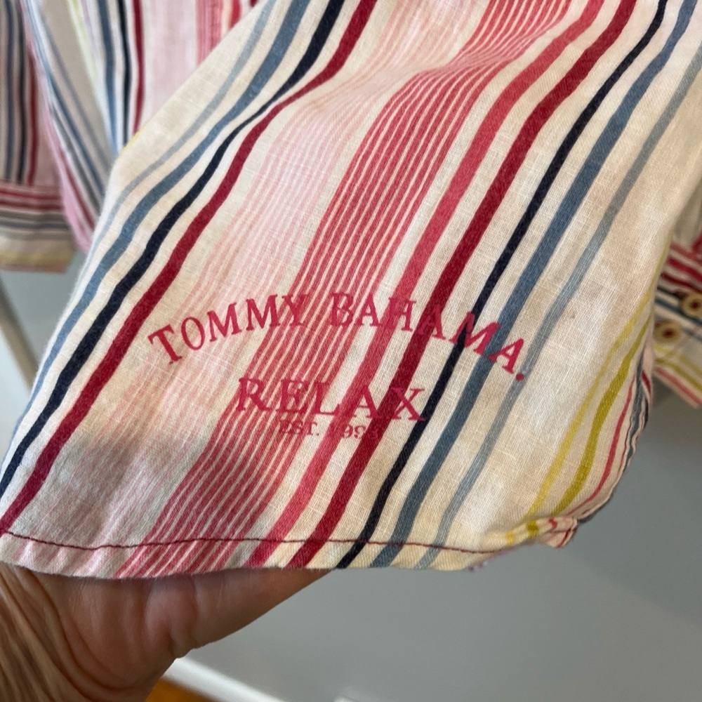 Tommy Bahama Relax 100% Linen Long Sleeve Button Front Shirt Mens Med Pink White - Picture 4 of 6
